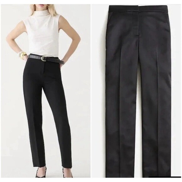 J. Crew Pants - J. CREW COLLECTION Kate Straight-Leg Trouser Pants Structured Satin Black 16